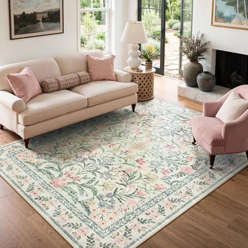 Miniatura 24 de Lahome - Alfombra redonda bóhema de color rosa claro de 4 pies, alfombras pequeñas circulares lavables para dormitorio de niños, alfombra circular