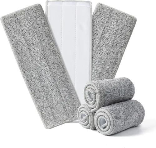 Juego de 6 almohadillas planas para trapeador y cubo con paños de microfibra de repuesto para escurridor, compatibles con el juego de cubos de