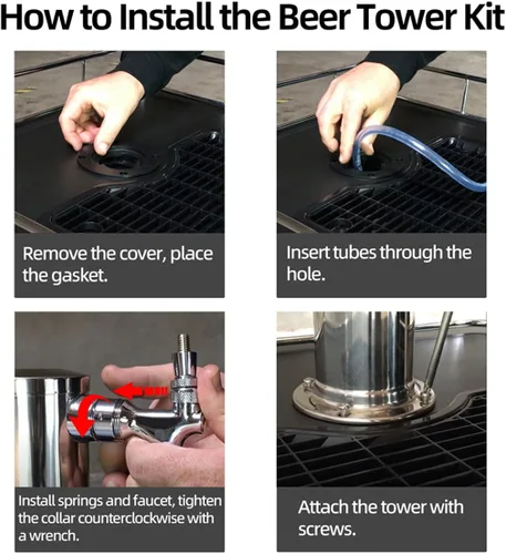 Miniatura 6 de TMCRAFT Dispensador de torre de cerveza de barril de doble grifo, kit dispensador de torre de cerveza de acero inoxidable pulido con tubo premontado