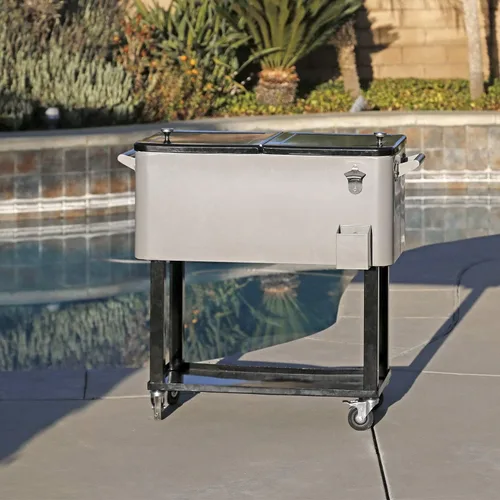 Miniatura 2 de Clevr caja refrigeradora para hielo rodante, para patio y exteriores, con bandeja adicional, barra de fiestas de patio portátil, cofre de bebidas