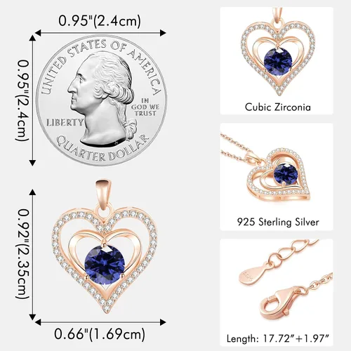 Miniatura 4 de capirosa S925 Forever Love Heart Necklaces for Women Mother's Day Gifts Sterling Silver Rose Gold Diamond Birthstone Pendant Necklace Jewelry