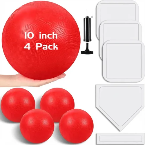 Miniatura 10 de Hiboom Juego de 16 piezas de kickball deportivo que incluye bola de parque infantil de 10 pulgadas, 5 bases de goma, bomba de bola, 10 conos