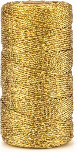jijAcraft cuerda de oro de 328 pies - hilo de oro metálico de 1.5 mm para envolver regalos sin estiramiento - cordón brillante dorado para envolver