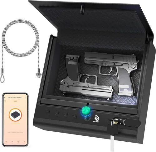 Miniatura 10 de BE-TECH Caja fuerte biométrica para pistola, caja de bloqueo de pistola de acceso rápido de 3 vías, caja de bloqueo de pistola de acero de aleación