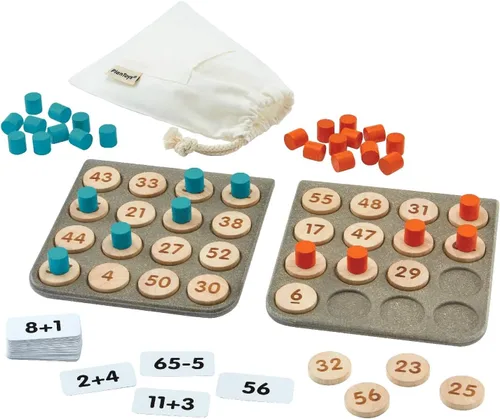 PlanToys Juego de bingo de matemáticas de madera para juego de números inspirado en Montessori | Matemáticas tempranas, conteo y actividad de