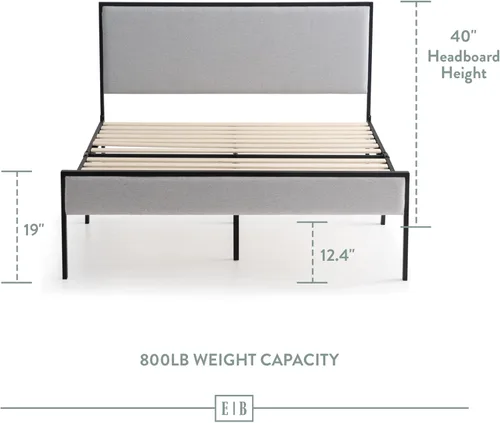 Miniatura 2 de Edenbrook Hudson - Base de cama de plataforma individual con cabecero de almacenamiento debajo de la cama, marco de cama individual, no necesita