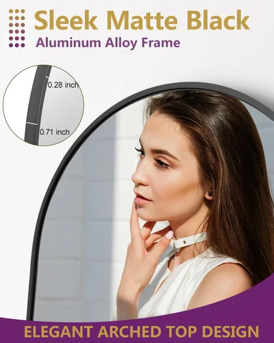 Miniatura 8 de DMWOODFL Espejo arqueado de cuerpo entero de 58"x18" - Montaje en pared/piso con soporte, vidrio a prueba de roturas y marco de aluminio, espejo