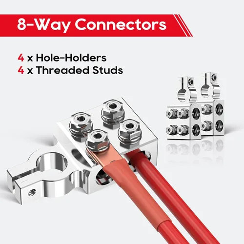 Miniatura 2 de TOPDC Conector terminal de batería de plomo ácido de 8 vías, extremos del cable de batería 8AWG hasta 4/0 (XL) AWG, positivo y negativo (+/-) (par)