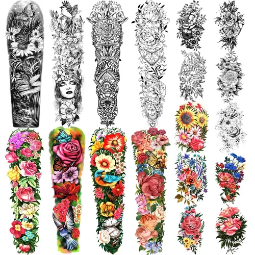 Tatuaje Temporal de Brazo Completo 8 Hojas y Medio Brazo Hombro Tatuajes Falsos Impermeables 10 Hojas, Calcomanías de Tatuaje Extra Grandes