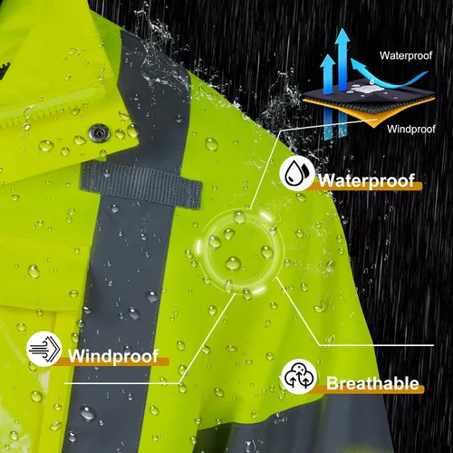 Miniatura 6 de VENDACE Chaquetas de seguridad reflectantes de alta visibilidad para hombres 3 en 1 ANSI Clase 3 Hi Vis Chaqueta de invierno impermeable Forro