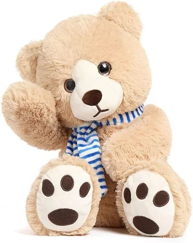 Tezituor Oso de peluche de 24 pulgadas, gran oso de peluche con bufanda, bonito oso de peluche marrón para novias y niños