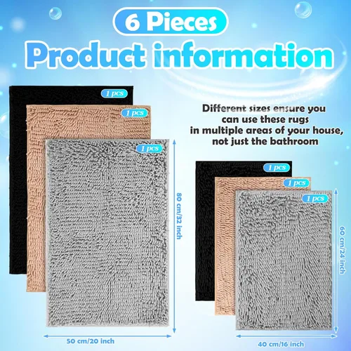 Miniatura 3 de Juego de 6 alfombras de baño de felpilla antideslizantes, alfombras de baño de felpa suave, absorbentes, juego de alfombras de baño peludas