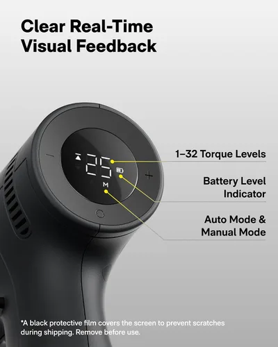 Miniatura 4 de HOTO Taladro de potencia sin escobillas de 16 V, alto par de 50 N·m con pantalla inteligente, modo automático y luz LED, 10 bits, 5 brocas
