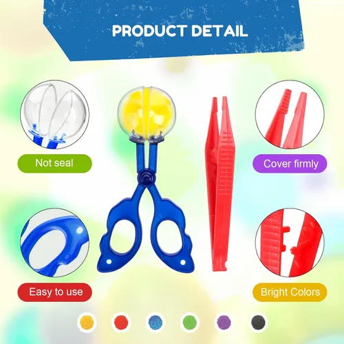 Miniatura 4 de 114 piezas de relleno para contenedor sensorial de habilidades motoras finas, incluye 10 tazones de clasificación, 100 pompones, 2 pinzas, 2