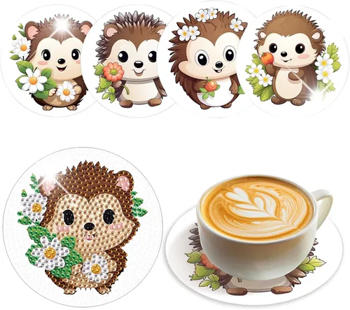 Miniatura 15 de Kit de 8 posavasos de pintura de diamante con soporte, posavasos de gnomo 5D de diamante, manualidades de arte de diamante, posavasos de diamante 8