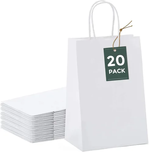 Miniatura 15 de GSSUSA Paquete de 200 bolsas de regalo de papel negro de 5.25 x 3.75 x 8 pulgadas, bolsas de papel kraft negras con asas a granel para compras