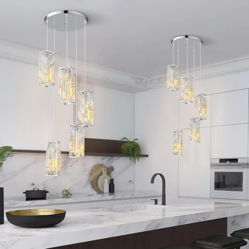 Miniatura 7 de Iluminación colgante de cromo, lámpara colgante moderna, mini candelabros de cristal, lámpara colgante ajustable para cocina, isla, comedor