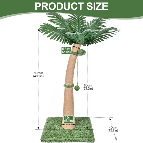 Miniatura 3 de Poste rascador para gatos de 40 pulgadas de alto, diseño curvado con 3 bolas interactivas, cuerda de sisal natural para gatos de interior, adultos