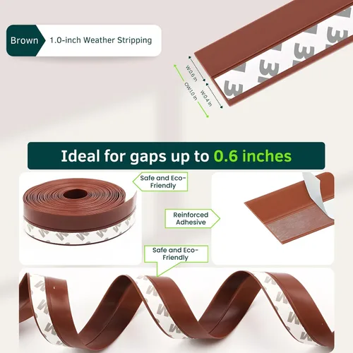 Miniatura 3 de Sello de puerta marrón de 1.0 pulgadas – Silicona flexible, adhesivo fuerte, sella pequeños huecos para corrientes de aire frío en invierno