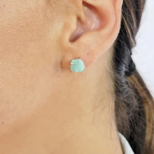 Miniatura 38 de Natural raw gemstone stud earrings with white gold over 925 sterling silver, 6 to 7mm rough genuine quality birthstone gift for her, Uniquelan