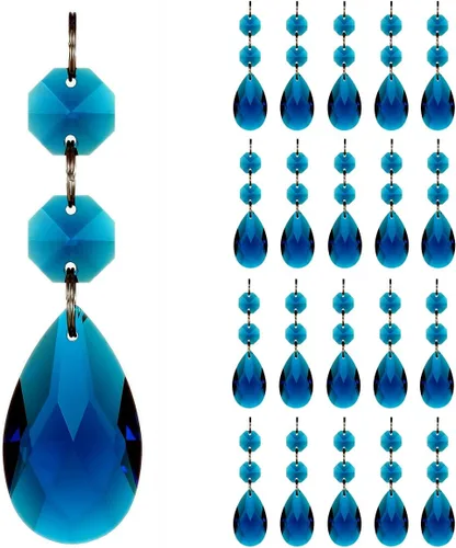 Miniatura 11 de 20 piezas de 1.496 pulgadas (1.496 in) con forma de lágrima, cristales de repuesto para atrapasoles de cristal conectados, cuentas octágonas, adorno