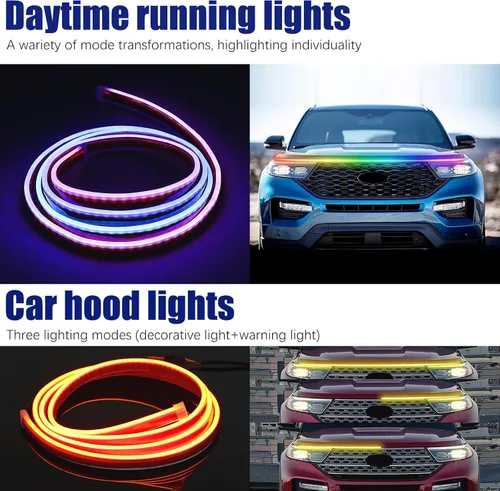 Miniatura 3 de DREAMIZER Tira de luz LED de 94" RGB para capó de coche, tira de luz LED multicolor exterior, luces LED dinámicas impermeables y flexibles