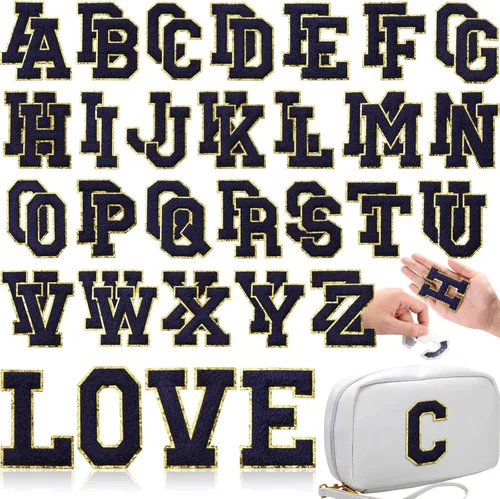Miniatura 48 de WILLBOND 52 parches autoadhesivos de letras de felpilla de 2.2/2.8 pulgadas A-Z, calcomanías bordadas del alfabeto para ropa, bolsa, sombrero