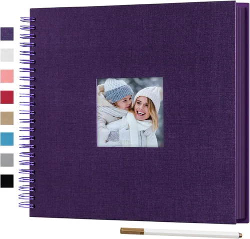 Miniatura 23 de Álbum de fotos para scrapbook DIY de 10 x 10 pulgadas con cubierta de diseño de ventana, 80 páginas, libro de recuerdos de papel para manualidades