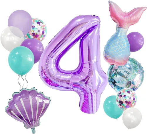 Miniatura 8 de Decoraciones de cumpleaños de sirena número 1: 13 globos de cola de sirena
