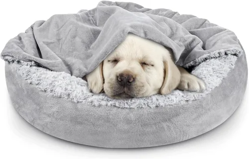 Miniatura 8 de JOEJOY Cama pequeña para perros y gatos con manta con capucha, acogedora y lujosa cama para cachorros en forma de dona redonda que alivia