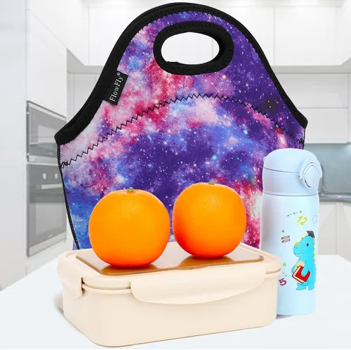 Miniatura 7 de FlowFly - Lonchera infantil de neopreno, minibolsa suave aislada, minihielera, bolsa térmica para comida para niños, niñas, hombres, mujeres, Galaxia