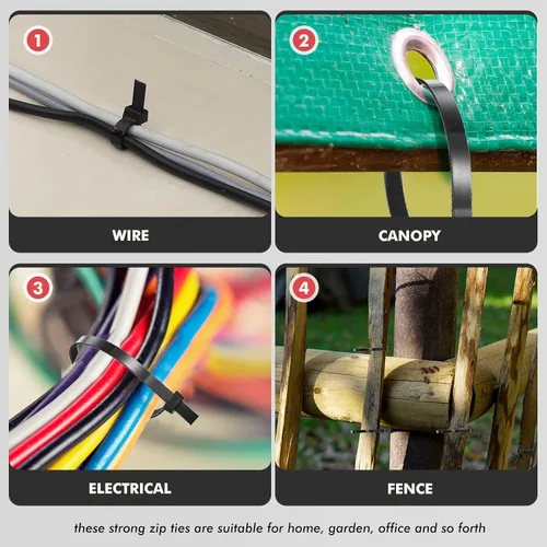 Miniatura 7 de Nuanchu 100 bridas negras de 24 pulgadas, resistentes para vallas de unión en interiores y exteriores, atado de toldos, ramas de cultivo