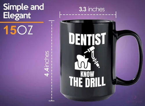Miniatura 5 de Taza de café para dentista de 15 onzas, color negro, dentista Know The Drill – Asistente dental, médico, enfermera, odoncista, pediatra