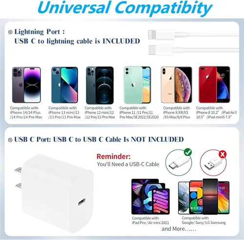 Miniatura 6 de [Certificado MFi de Apple] Cargador USB C Lightning de carga rápida para iPhone 14 13 12 11 con 20 W PD 6 pies de carga rápida USB C a cable
