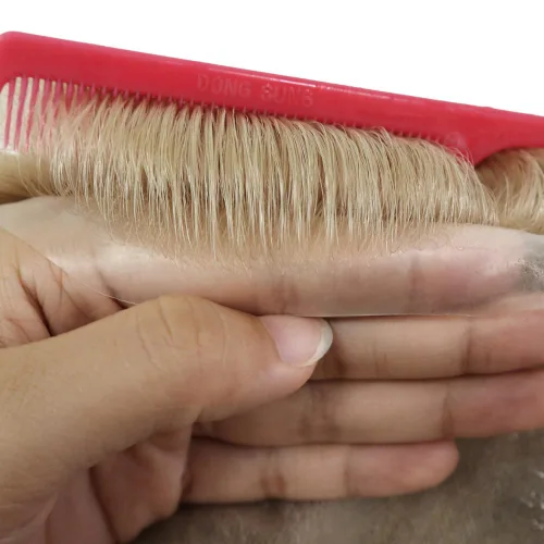 Miniatura 6 de HAIR NATURE Extensiones de pelo para hombre, tupé para hombres, sistema de reemplazo de cabello rubio, piel ultra fina de 0.001 in, unidad # 22R