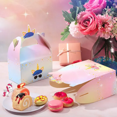 Miniatura 5 de Leinuosen Cajas de regalo de unicornio – Cajas de dulces con temática de arcoíris para niñas y niños decoración de fiesta de cumpleaños