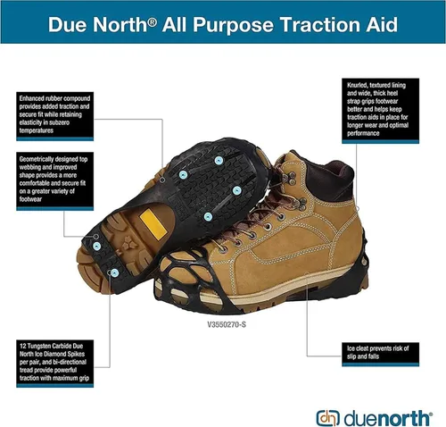 Miniatura 8 de Due North All Purpose Ice Cleats - Pulse Grip Tread for Maximum Grip - 12 Replaceable Spikes, Fits Most Footwear (1 Pair)