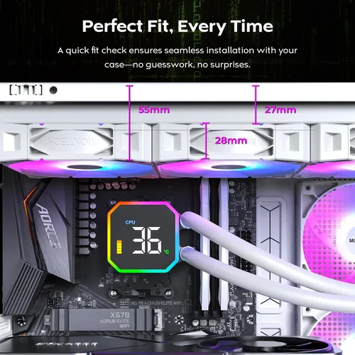 Miniatura 48 de MONTECH HyperFlow Digital 240 - Enfriador líquido de CPU, AIO de 9.449 in con bomba de 3100 RPM, 2 ventiladores E28 ARGB de 4.724 in, pantalla