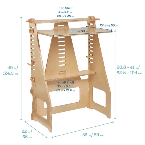Miniatura 3 de ECR4Kids Grows with Me - Escritorio para sentarse o de pie, muebles para niños, natural
