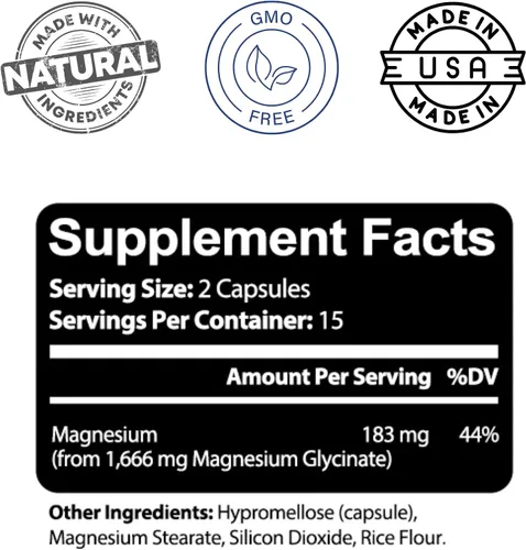 Miniatura 4 de Kaya Naturals Glicinato de magnesio 183 mg por cápsula, quelado para una máxima absorción, sin OMG, sin gluten, lácteos y soja, apoya la salud