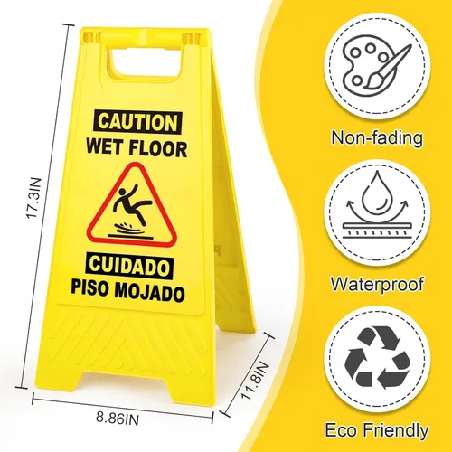 Miniatura 2 de XPCARE Letrero plegable bilingüe de precaución mojado para piso, doble cara con marco en A, cartel de precaución de seguridad, comercial, 17.5