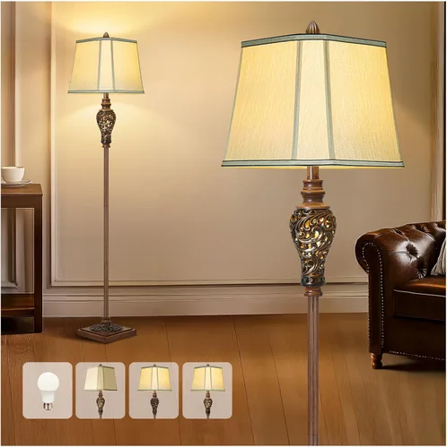 Miniatura 14 de LuxSight Collection Lámpara de pie rústica de 65 pulgadas de alto con pantalla de tela de lino de esquina de corte de luz nocturna, lámpara de pie