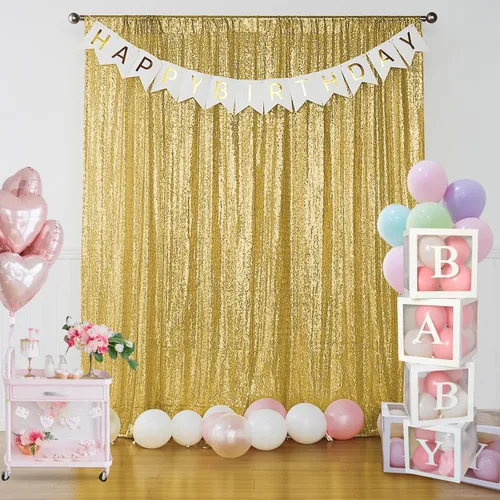 Miniatura 8 de Sugargirl - Cortina de lentejuelas dorada de 4 paneles de 2 x 8 pies, cortinas con purpurina dorada para fotografía, brillantes cortinas de fondo