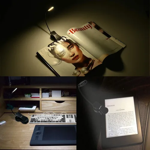 Miniatura 7 de Luz de libro recargable: luz LED de libro con clip para leer en la cama, ajustable de 3 colores y 3 brillos - Lámpara de lectura para el cuidado