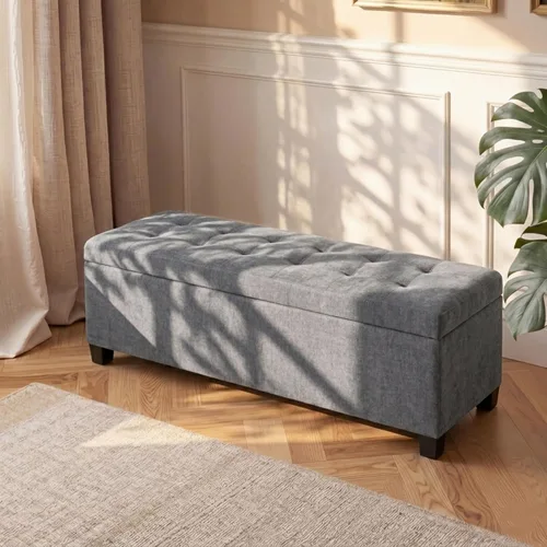 Miniatura 10 de Asense Banco otomano de almacenamiento, banco de almacenamiento de 18.8 x 40 x 18.5 pulgadas, reposapiés con patas, otomanas copetudas con bisagra