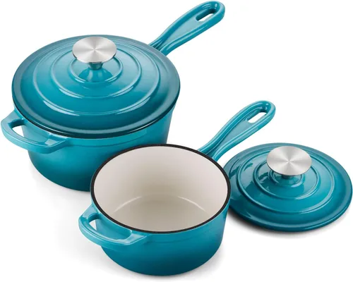 Miniatura 18 de Onader Sartén de hierro fundido esmaltado, cacerola pequeña de 1 cuarto de galón con tapa, olla de hierro fundido, horno holandés esmaltado, Blanco