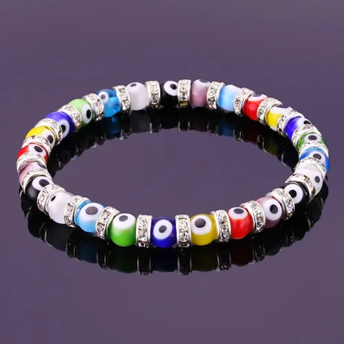 Miniatura 2 de Pulsera con cuentas de mal de ojo turco, con abalorio de vidrio veneciano con espaciadores rondelle