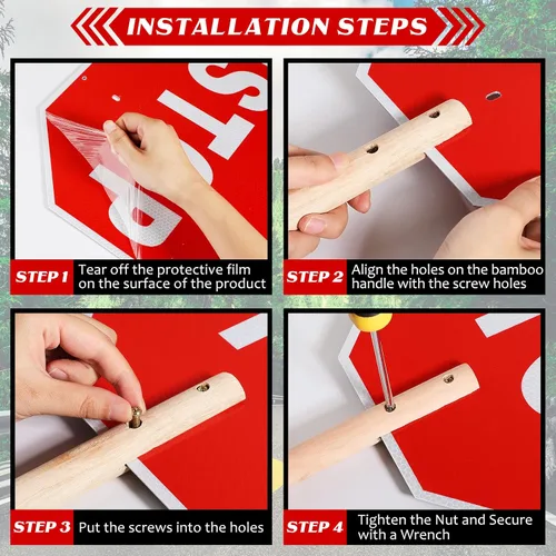 Miniatura 3 de Taiyin 4 palas reflectantes de advertencia de tráfico de 13 x 13 pulgadas, octágono, libre de óxido, de aluminio, con mango, protección UV