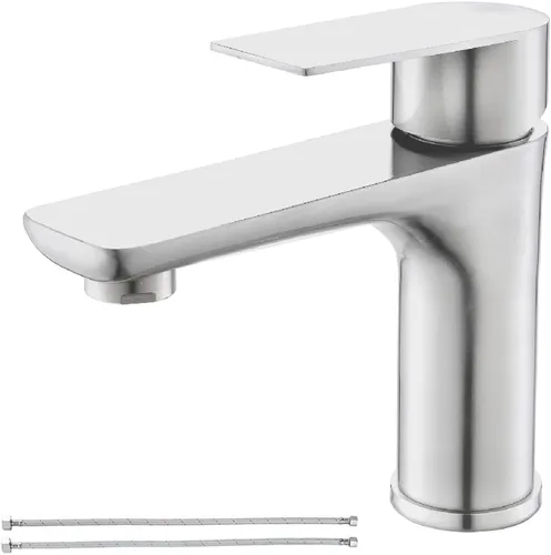 BF019L - Grifo de baño de un solo agujero, grifos de baño de acero inoxidable, grifo de lavabo de baño comercial de níquel cepillado, grifo de