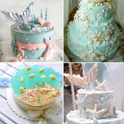 Miniatura 4 de Beasea Molde de fondant para pastel de sirena, 3 piezas de caballito de mar, estrella de mar, cola de sirena, molde de silicona para conchas